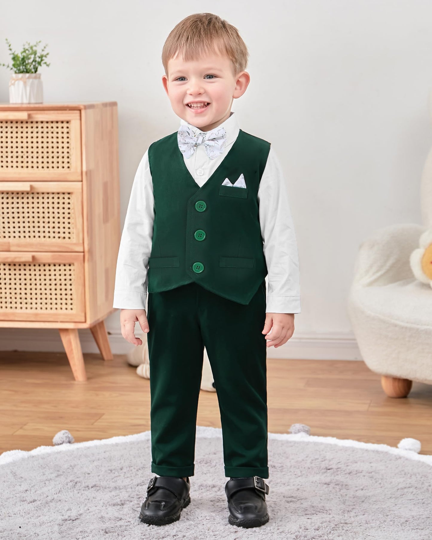 YALLET Baby Boy Clothes Suit 0-24 Months Infant Gentleman Outfits Formal Dress Shirt+Bowtie+Vest+Pants Set Baby Wedding Suits