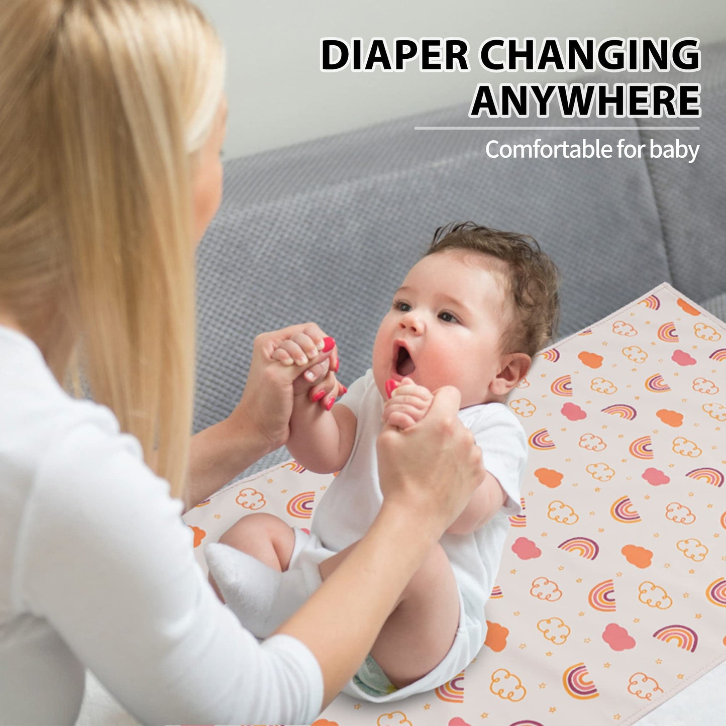Vegan Leather Baby Changing Mat - Wipeable Portable Changing Pad, Foldable Travel Changing Mat for Baby, Newborns Toddlers Shower Gifts (Flower,20"*28")