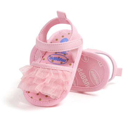 GDSDYM Infant Baby Girls Summer Sandals with Flower Bowknot Soft Sole Wedding Dress Flats Newborn First Walkers Crib Dress Shoes