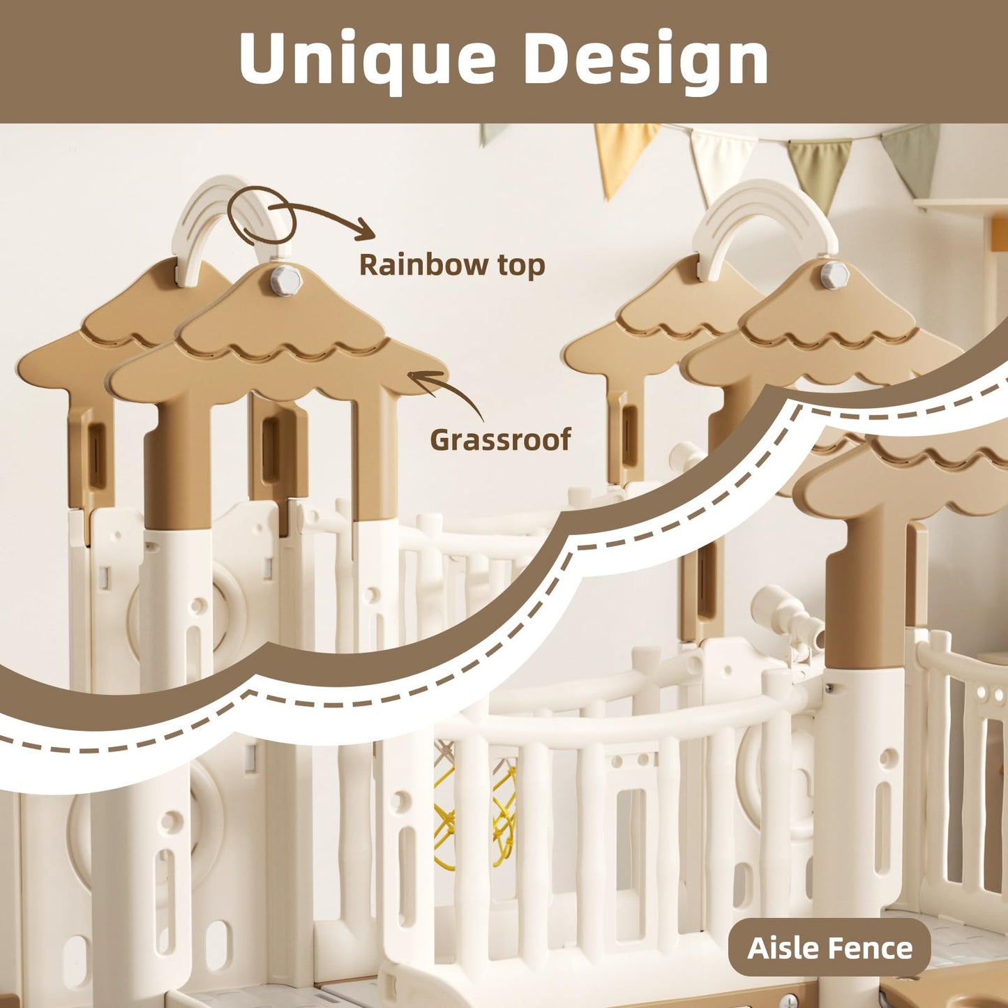 KORIMEFA 10-in-1 Toddler Slide, Kid Double Slide for Toddlers Age 1-3, Basketball Hoop, and Telescope, Indoor Outdoor Slide Toddler Playset Toddler Playground, Forest Themed Brown