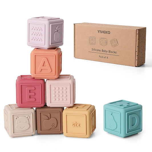 Baby Blocks Stacking for Babies Silicone Soft Building Blocks Teethers Montessori Toys for Babies Education Toys for Toddler Baby 8 PCS-Gentle