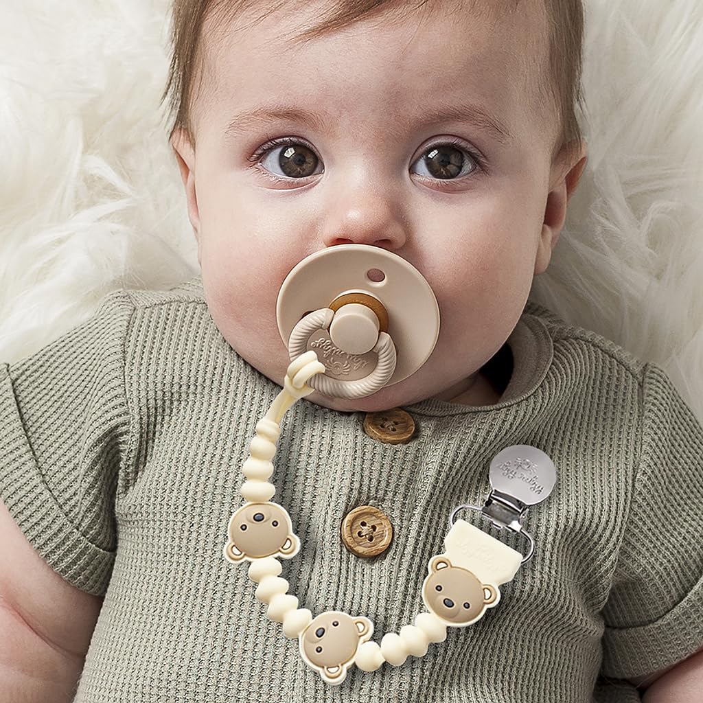 Itzy Ritzy Silicone Pacifier Clip; 100% Food Grade Silicone Pacifier Strap with Clip Keeps Pacifiers, Teethers & Small Toys in Place; Features One-Piece Design, Bear Character & Silicone Cord (Bear)
