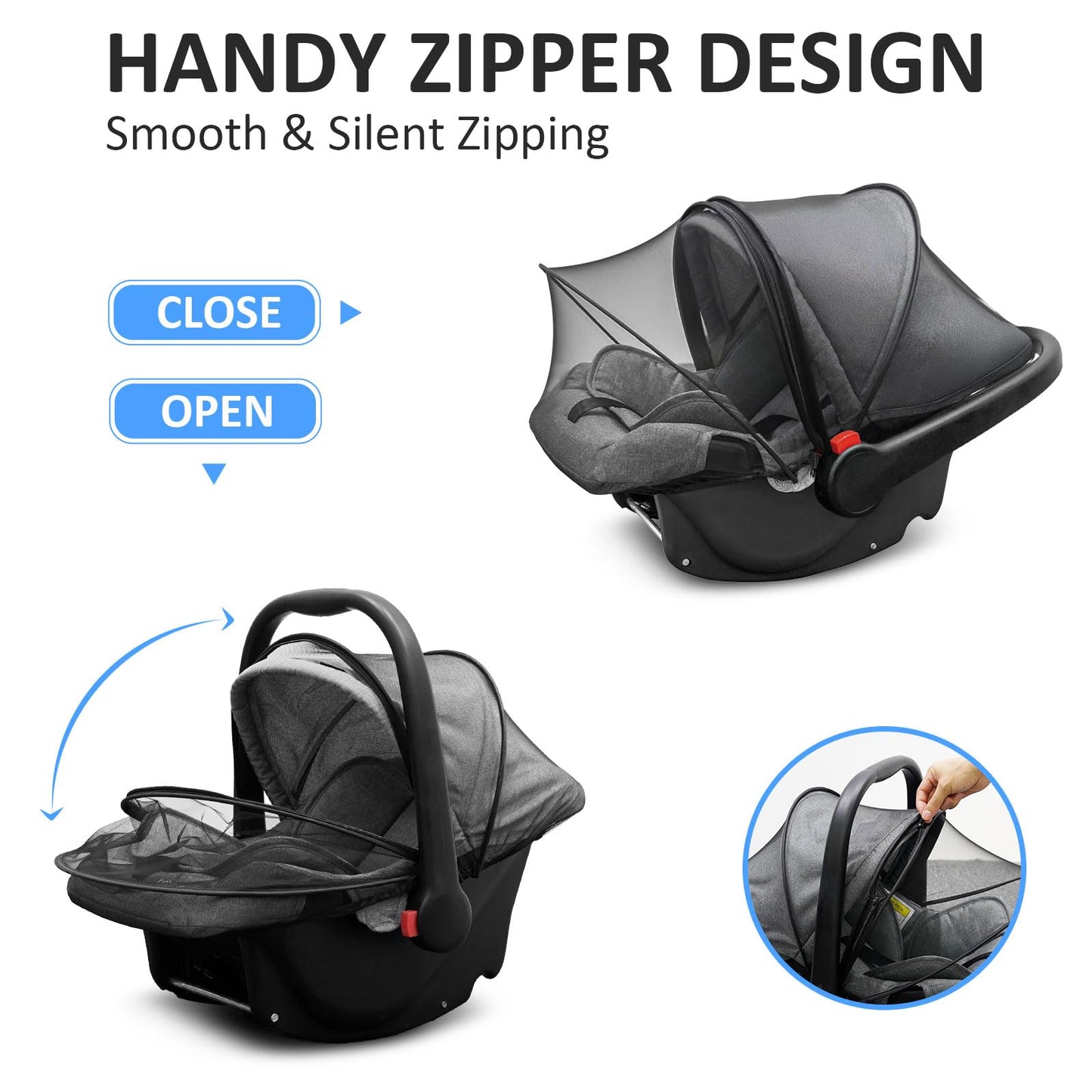 Universal Car Seat Canopy, Baby Car Seat Cover, Mosquito Net with Sunshade & Zipper - Breathable Mesh Infant Bug Net for Baby | Elastic Edge, Portable & Machine Washable