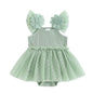 Hnyenmcko Newborn Baby Girl Summer Romper Dress Infant Fly Sleeve Flower Embroidery Mesh Tulle Skirt Hem Ribbed Bodysuit