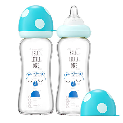 YOHKOH Natural Glass Baby Bottle with Natural Response Nipple, Newborn Anti-Colic Baby Bottles, Wide Neck Mushroom Cap Baby Bottle, Clear (8.8ounce (Pack of 4), Multicolour1)