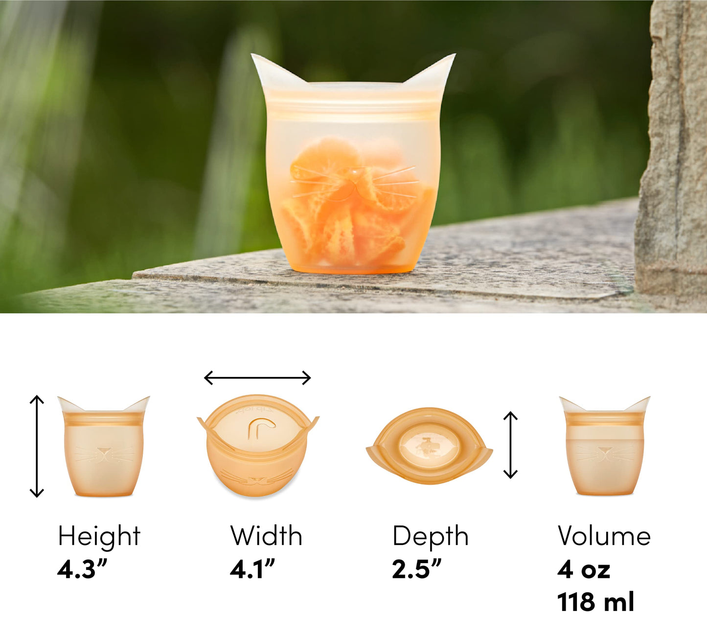 Zip Top Reusable 100% Silicone Baby + Kid Snack Containers - The only containers that stand up, stay open and zip shut! No Lids! Made in the USA - Teal Bear
