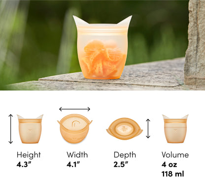Zip Top Reusable 100% Silicone Baby + Kid Snack Containers - The only containers that stand up, stay open and zip shut! No Lids! Made in the USA - Teal Bear