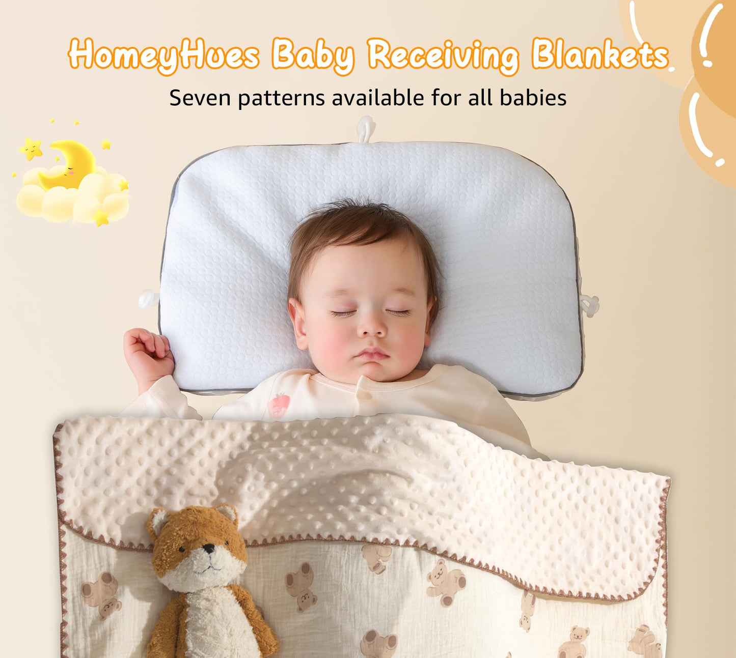 Baby Blanket Double Layer Cotton 40 x 40 Soft Receiving Blanket with Pattern Machine Washable Brown Bear
