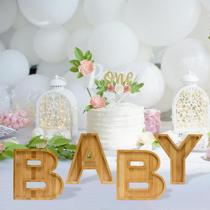 4 Pcs Wood Baby Charcuterie Board Letters, Wooden BABY Letters for Baby Shower, Birthday, Party Food Display Decorations