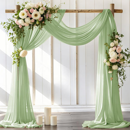 Wedding Arch Draping Fabric 2 Panels 30'' x 18FT Sage Green Sheer Chiffon Arch Drapery for Bridal Shower Backdrop Outdoor Party Church Ceremony