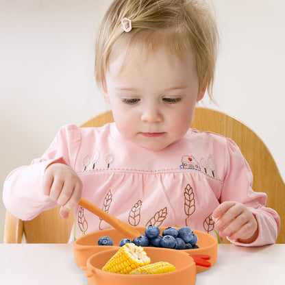 Qshare Powerful Suction Plates for Baby and Toddler,Baby Divided Plate,Thanksgiving Plates with Fork and Spoon,Duck Baby Plate Non-Slip,BPA Free,Microwave & Dishwasher Safe (Orange)