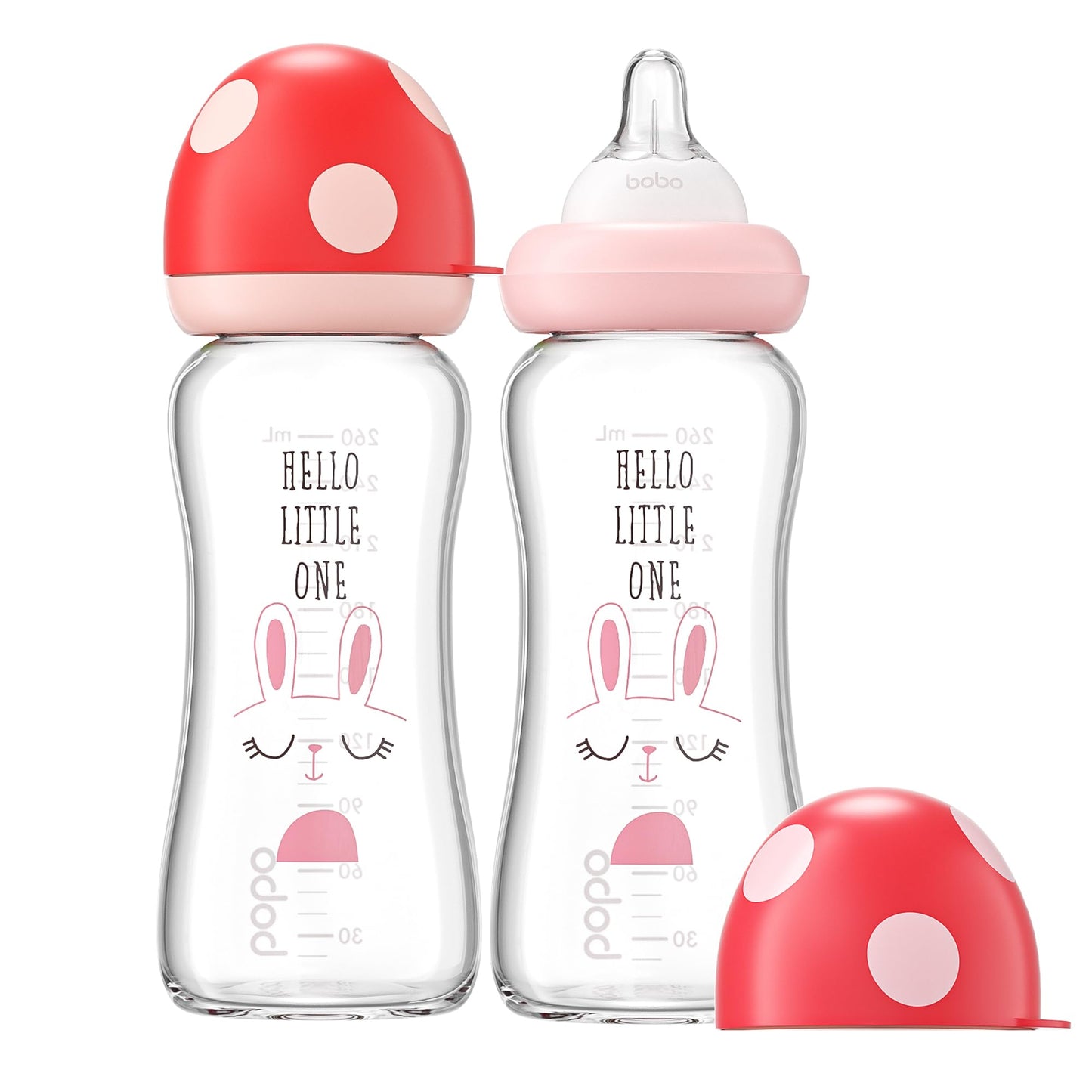 YOHKOH Natural Glass Baby Bottle with Natural Response Nipple, Newborn Anti-Colic Baby Bottles, Wide Neck Mushroom Cap Baby Bottle, Clear (8.8ounce (Pack of 4), Multicolour1)