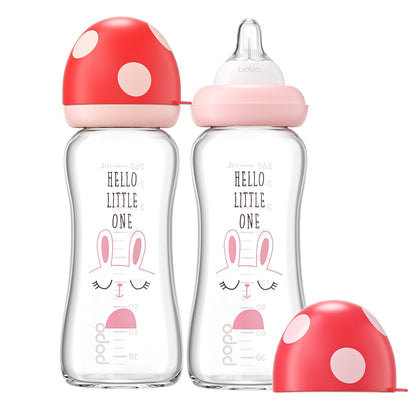YOHKOH Natural Glass Baby Bottle with Natural Response Nipple, Newborn Anti-Colic Baby Bottles, Wide Neck Mushroom Cap Baby Bottle, Clear (8.8ounce (Pack of 4), Multicolour1)