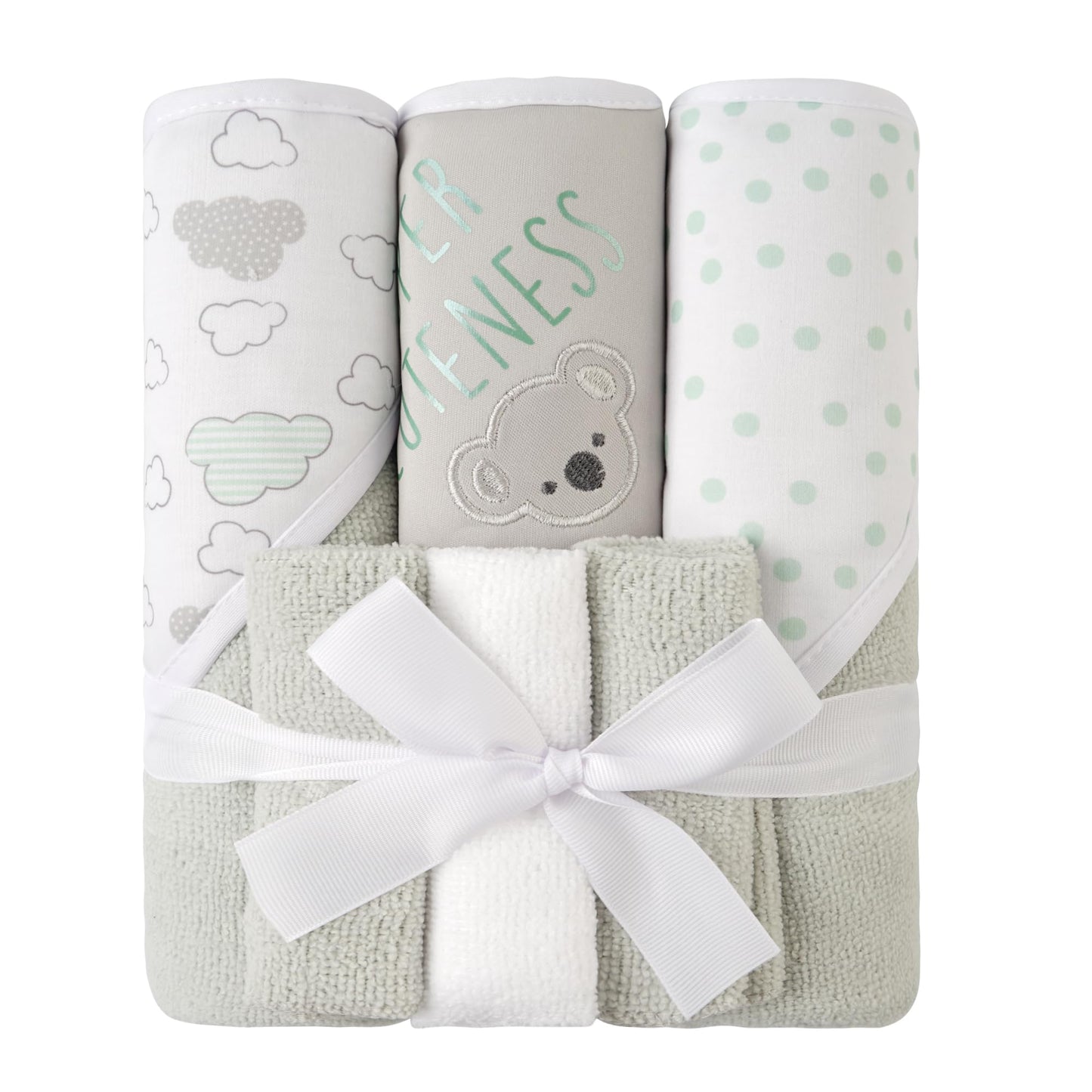 Viviland Baby Towels and Baby Wash Cloths Set Hooded Baby Towels Baby Wipes Absorbent Bath Face Towels Burp Cloths or Face Towels for Girl Boy 6-Pack Size 28 x 28 Inch(Elephant Flower)