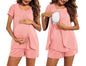 Ekouaer Women's Maternity Nursing Pajamas Set Breastfeeding Sleepwear Double Layer Short Sleeve Top & Shorts Nursing Pjs