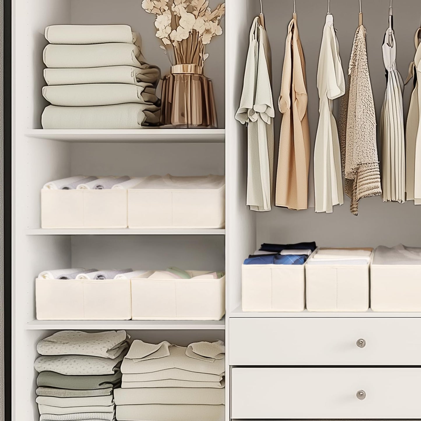 Criusia Drawer Organizer Clothes, 10 Pack Dresser Organizer for Baby Clothes, Underwear, Sock- Foldable Closet Organization and Storage Dividers Bins for Nursery, Bedroom (Beige)