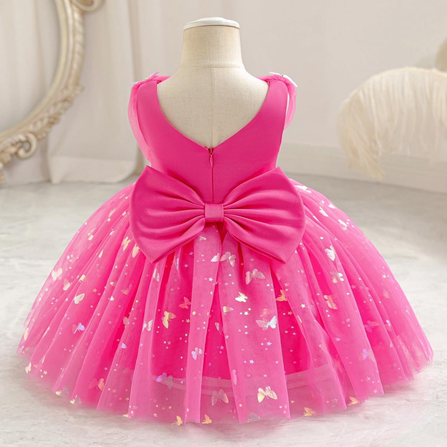 IDOPIP Toddler Baby Girls Shiny Butterfly Tutu Dress Princess Birthday Party Pageant Flower Girl Wedding V-Backless Dresses