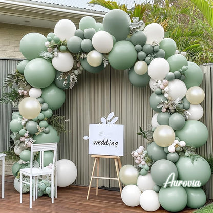 Blue Green Brown Balloon Garland Double Stuffed Dusty Blue Sage Green Balloons Olive White Sand Latex Balloon Arch Kit for Bear Baby Shower Birthday Woodland Wild One Party Decorations