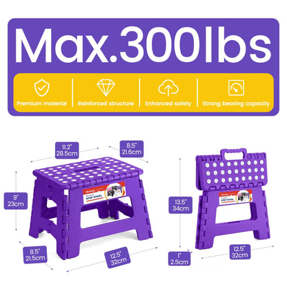 ACSTEP Folding Step Stool 9'' Tall Kids Step Stool Holds Up to 300 lb Plastic Foldable Step Stools for Kids Non-Slip Surface with Carry Handle Collapsible Stool for Home, Outdoor and Indoor(Black)