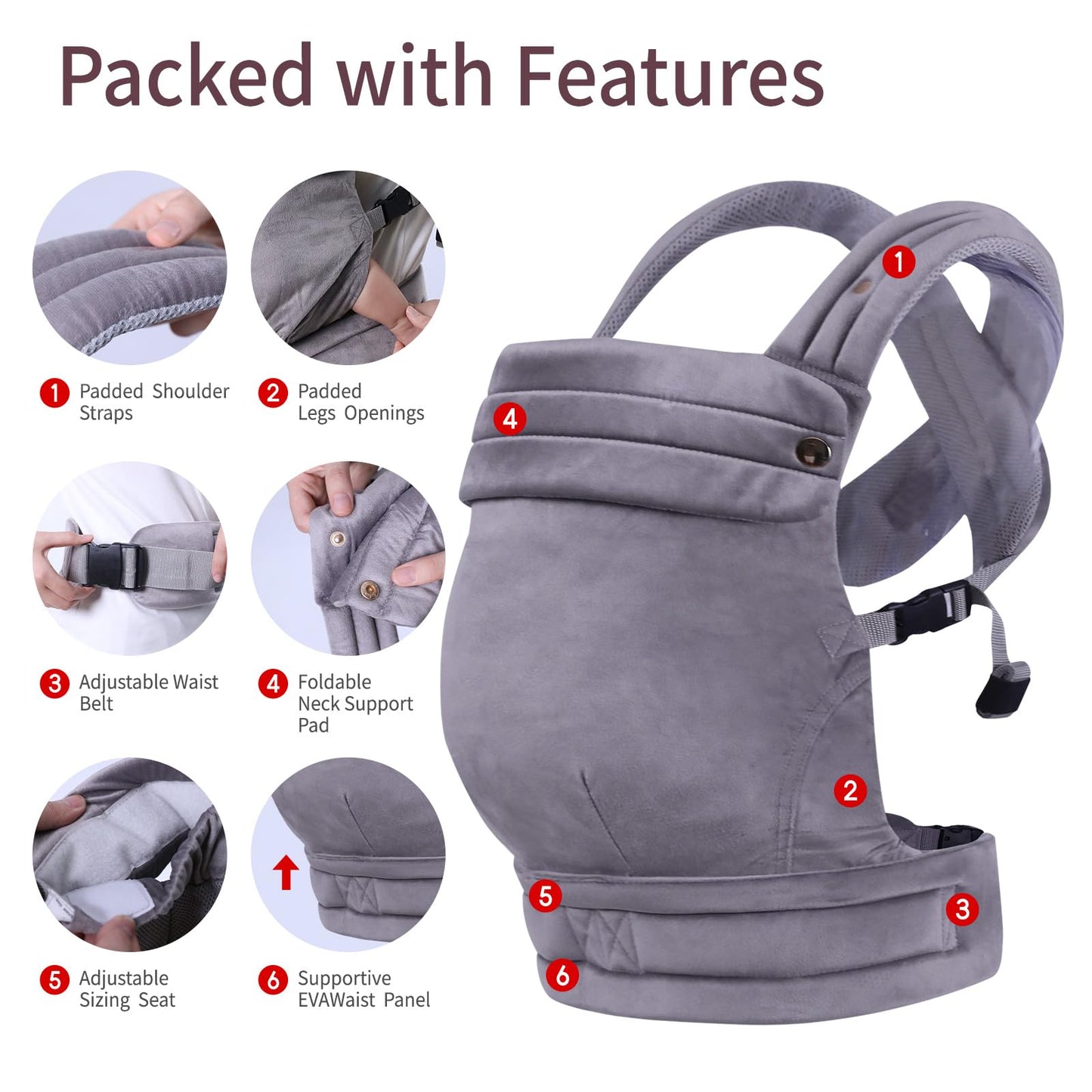 Baby Carrier Newborn to Toddler - Ergonomic,Velvet Fabric Breathable Mesh Cozy and Lightweight Infant Carrier for 7-35lbs,Enhanced Lumbar Support Hands-Free Parenting,All Seasons,Blue