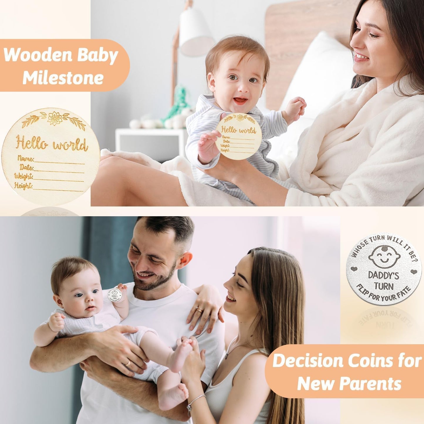11 Pcs Baby Shower Gifts Basket for Newborns Baby Boy Gender Neutral Baby Gift Set with Baby Blanket Rattle, Milestone Security Blanket Decision Coin & Towels Socks Essentials for Baby Boys Girls