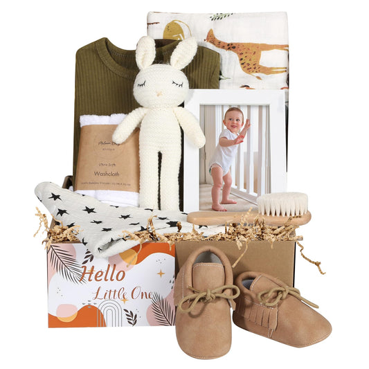 meloom Deluxe Baby Girl Gift Set, Newborn Baby Shower Gifts Basket, Newborn Gifts Box, Boho Baby Girl Essentials, Baby Shower Gifts for New Moms, Personalized New Baby Gifts