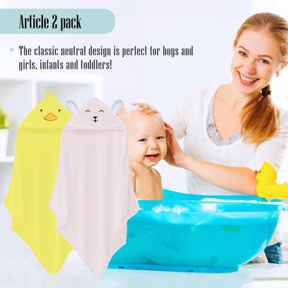 Cute Castle 2 Pack Hooded Baby Towel Rayon Made from Bamboo and 8 Washcloths - Lovely Elephant, Happy Bird