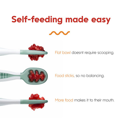NumNum Baby Spoons Set, Baby Essentials Pre-Spoon GOOtensils for 6+ Months, First Stage Self-Feeding Spoons for Baby Led Weaning (BLW), Silicone Toddler Utensils, BPA-Free, 2 Pack Frosty Lilac/Rosebud