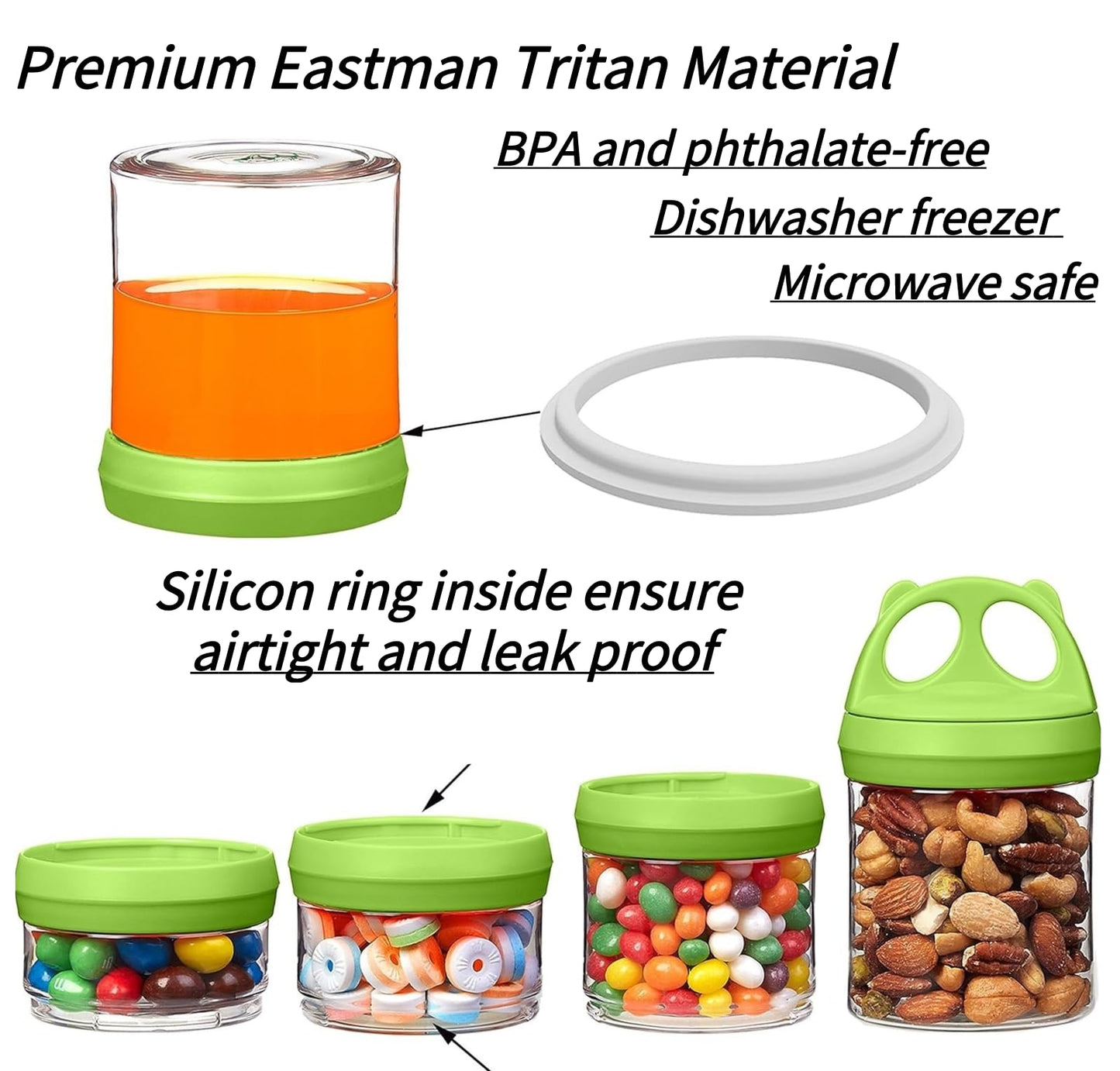 SELEWARE Portable Stackable Food Storage Containers for Snacks Formula Powder and Drinks Twist Lock System Airtight Leak-proof BPA and Phthalate Free 4 Piece Jars 31oz Blue