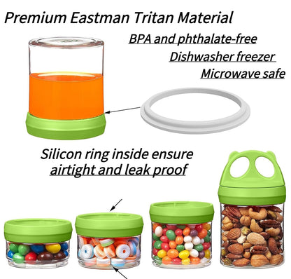 SELEWARE Portable Stackable Food Storage Containers for Snacks Formula Powder and Drinks Twist Lock System Airtight Leak-proof BPA and Phthalate Free 4 Piece Jars 31oz Blue
