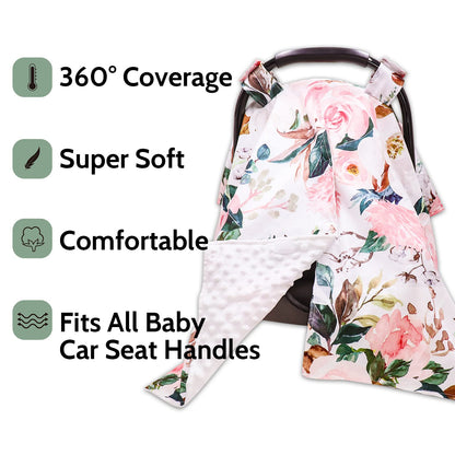 DILIMI Car Seat Cover Baby Girl, Minky Warm Winter Car Seat Covers for Babies, Peekaboo Opening Infant Car Seat Cover, Nursing Cover Carseat Canopy, Pink Flower