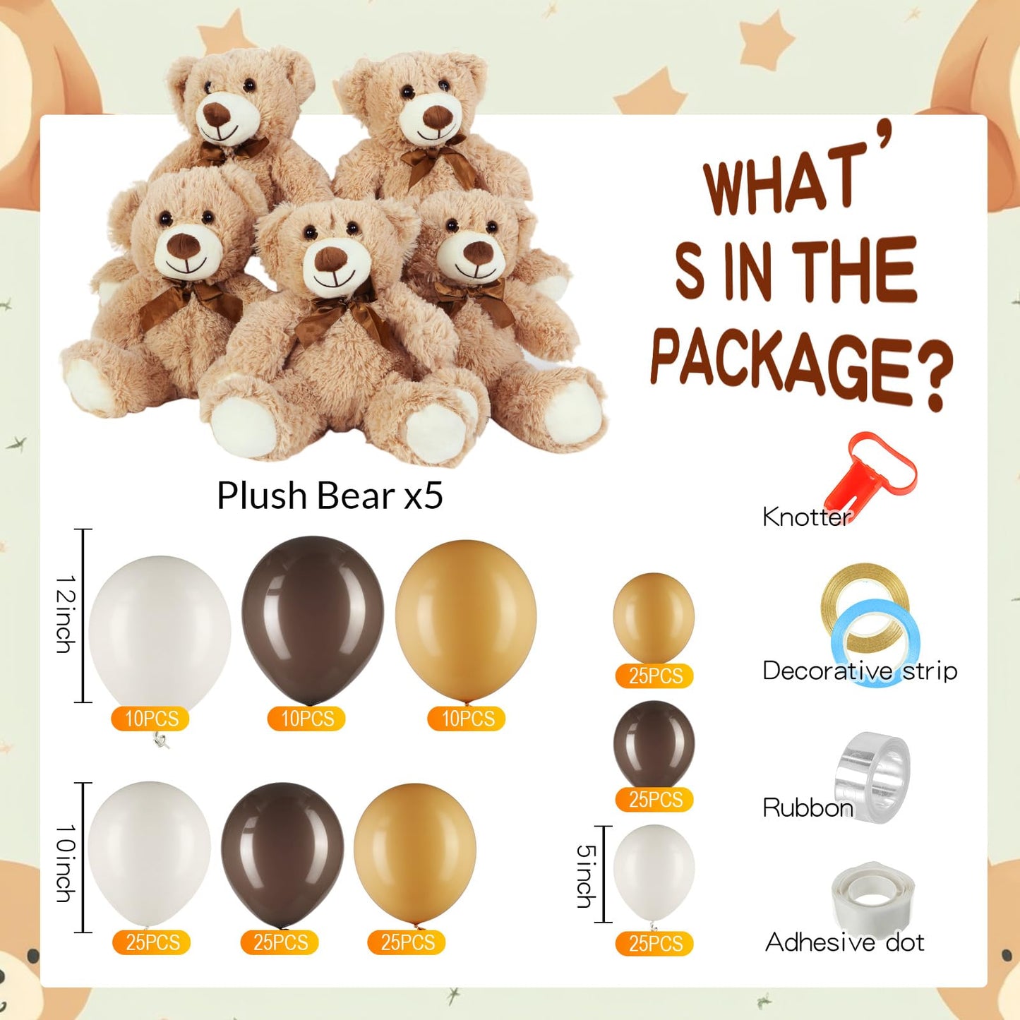 Meooeck 185 Pcs Bear Baby Shower Party Decorations Table Centerpieces 5 Pcs 13. 5'' Gender Reveal Bears 180 Balloons Kit Baby Shower Table Decor for Birthday Wedding(Green, Brown, Nude, White)