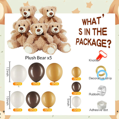 Meooeck 185 Pcs Bear Baby Shower Party Decorations Table Centerpieces 5 Pcs 13. 5'' Gender Reveal Bears 180 Balloons Kit Baby Shower Table Decor for Birthday Wedding(Green, Brown, Nude, White)