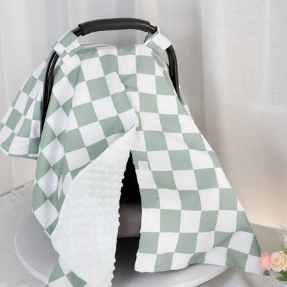 DILIMI Baby Car Seat Cover, Minky Warm Car Seat Covers for Babies, Peekaboo Opening Infant Car Seat Cover, Nursing Cover Carseat Canopy, Black Checkered