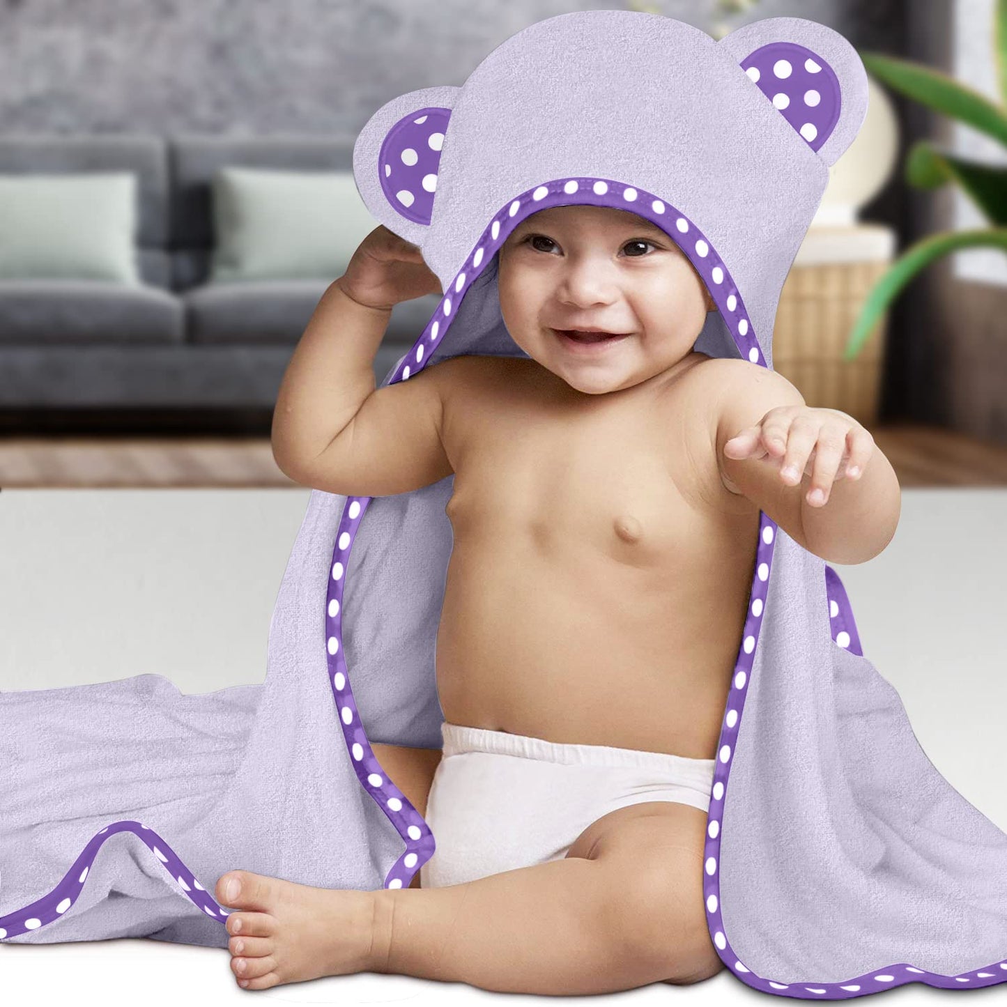 Set of 2 Hooded Baby Towels – White and Grey – Luxurious, Large and Super Absorbent – 30 x 30 Inch – Soft and Suitable for Infants, Toddlers and Kids – 400 GSM