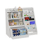 White Kids Bookshelf Wood Toy Storage Organizer Cabinet Children Bookcase Toddler Baby Sling Book Rack 3 Cube Bins Fabric Drawers for Playroom Bedroom Nursery School