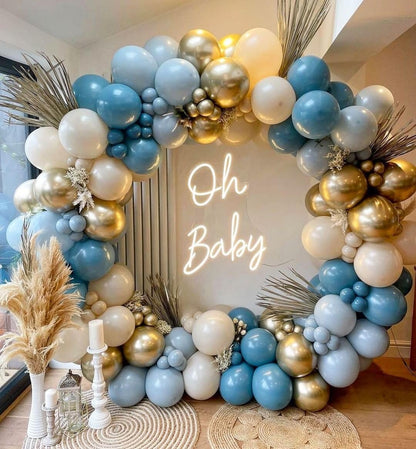 Dusty Blue Balloon Garland Kit - 137pcs Balloon Arch kit with Dusty Baby Blue, Sand White, White Balloons - Perfect for Baby Shower Wedding Boy Birthday Decoration
