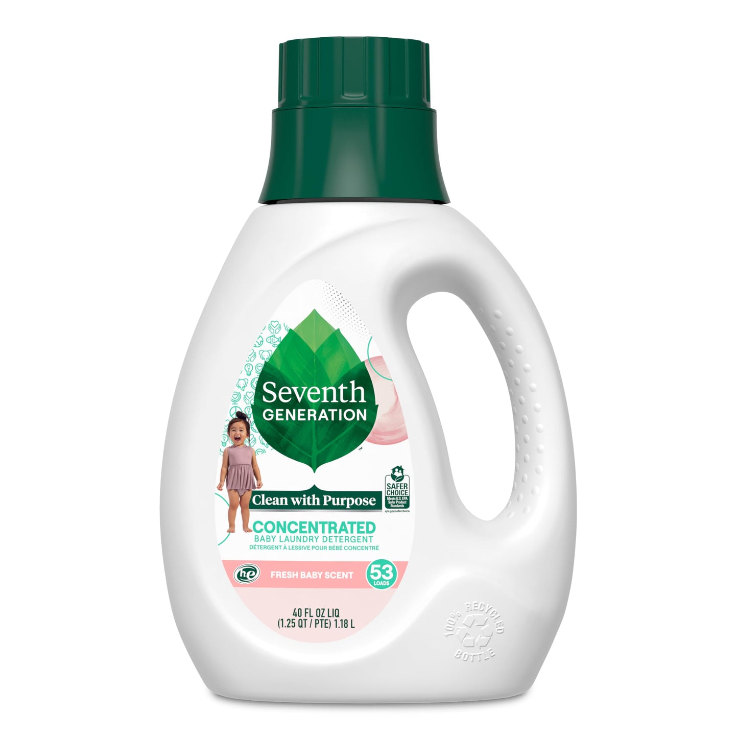 Seventh Generation Concentrated Baby Laundry Detergent, Fresh Scent, 40 Fl Oz, Pack of 2