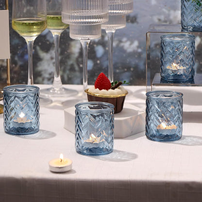 LAMORGIFT 12 PCS Blue Tealight Holders - Blue Votive Candle Holders for Wedding Party Decorations - Bulk for Wedding Reception, Bridal Shower, Baby Shower Party Decor