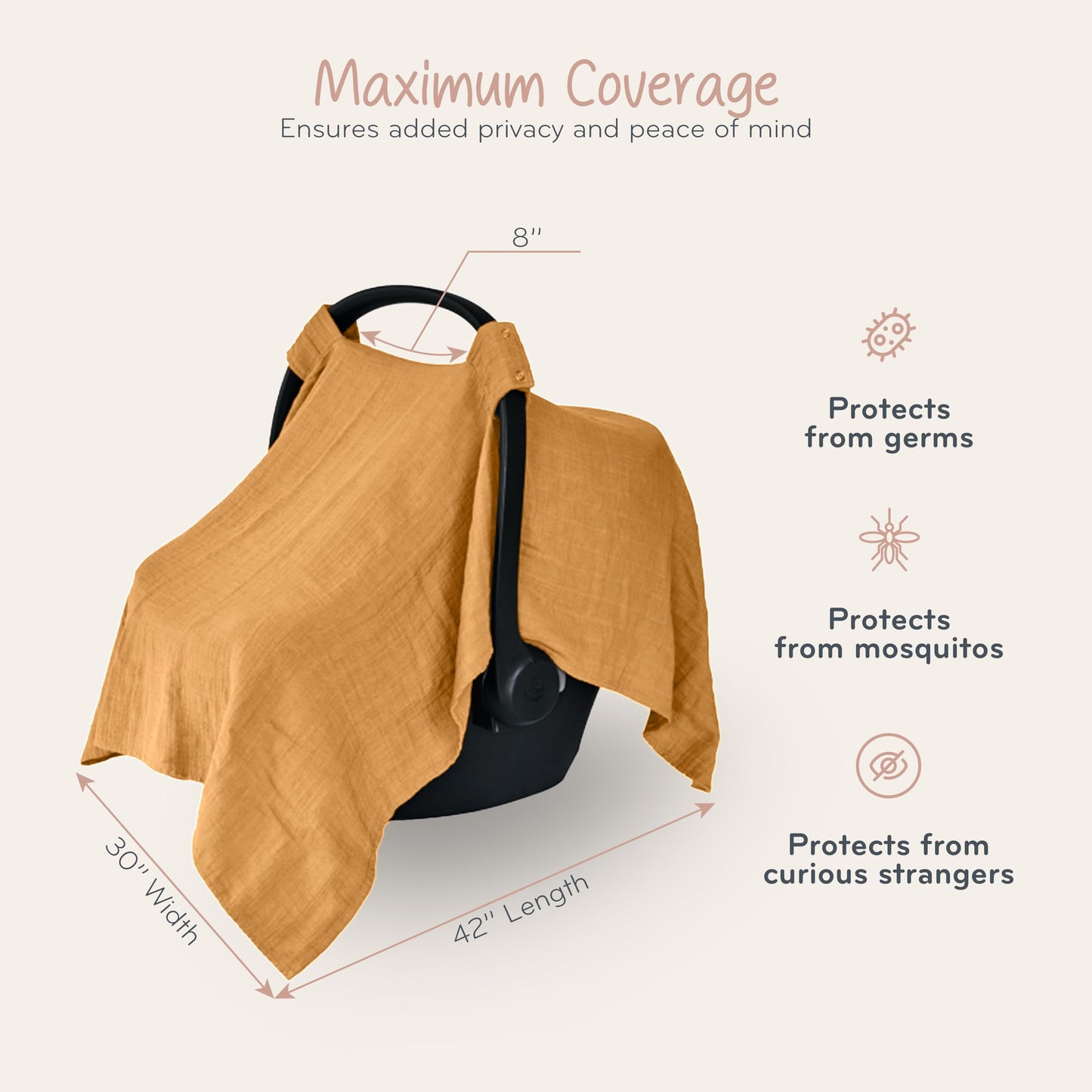 Car Seat Cover Baby - Organic Cotton - Carseat Covers Baby - Carseat Cover - Car Seat Canopy - Carseat Canopy - 100% Muslin Cotton, 43" x 32" (Soft Grey)