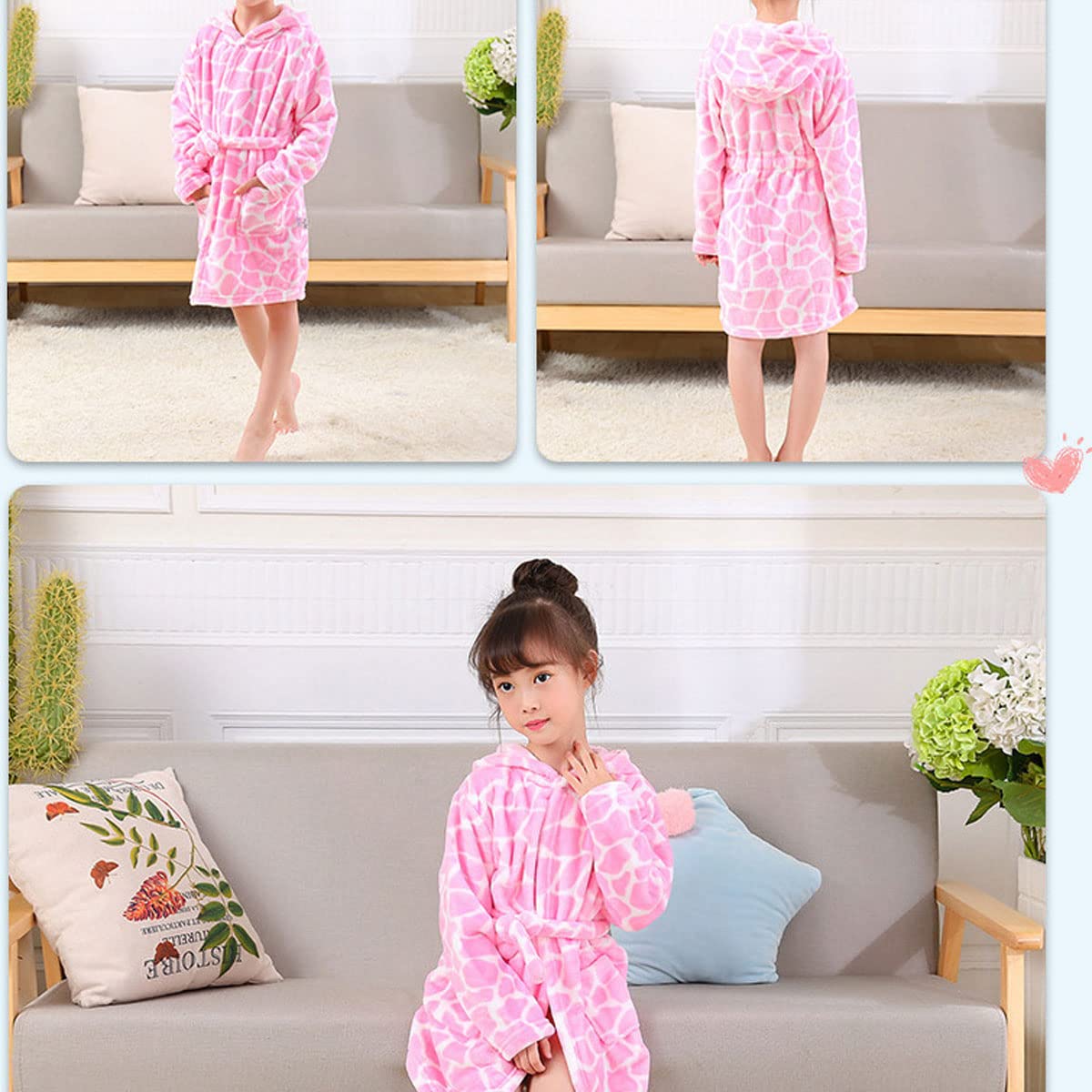 Unisex Baby Hooded Bathrobe Kids Flannel Pajamas Dressing Gown for Boys Girls