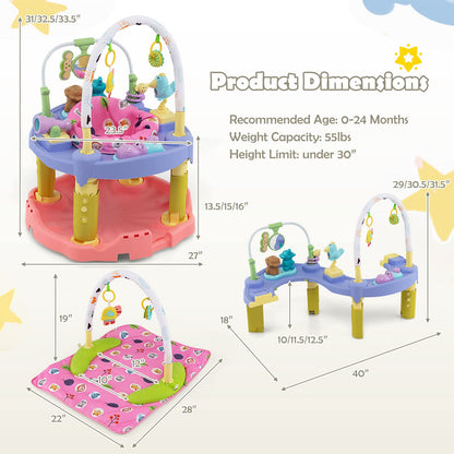 HOMGX Baby Bouncer Activity Center, 3 in 1 Baby Jumper Center & Infant Playtime Mat & Activity Table w/Baby Toys, 3 Adjustable Heights & 360° Rotatable Seat, Exersaucer for Toddlers (Green)