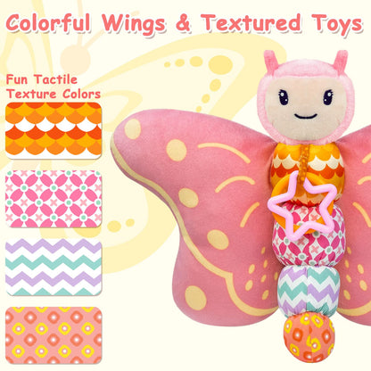 Baby Toys 0-6 Months,Infant Musical Sensory Stuffed Animal with Squeaker,Rattle,Crinkle Wings,Teether & Hanging Ring,Tummy Time Toy for Newborn 0-3-6-12 Months Boys & Girls Gift,Butterfly,Blue