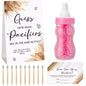 Roowest 512 Pcs Baby Shower Games Guess How Many Pacifiers Sign 100 Small Guessing Games 10 HB Pencils 750ml Milk Bottle 400 Acrylic Pacifiers Decoration for Guest Gender Reveal(Pink,Bear)