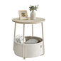 VASAGLE End Table, Small Bedside Table with Fabric Basket, Modern Nightstand, Round Side Table, for Living Room, Bedroom, Matte White and Camel Brown ULET223W10