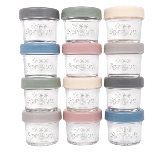 WeeSprout Glass Baby Food Storage Jars w/Lids (8 oz, 8 Pack Set) Snack, Puree, Reusable Small Containers, Breast Milk, Fridge or Freezer, Microwave & Dishwasher Safe, Essential Must Have for Infants