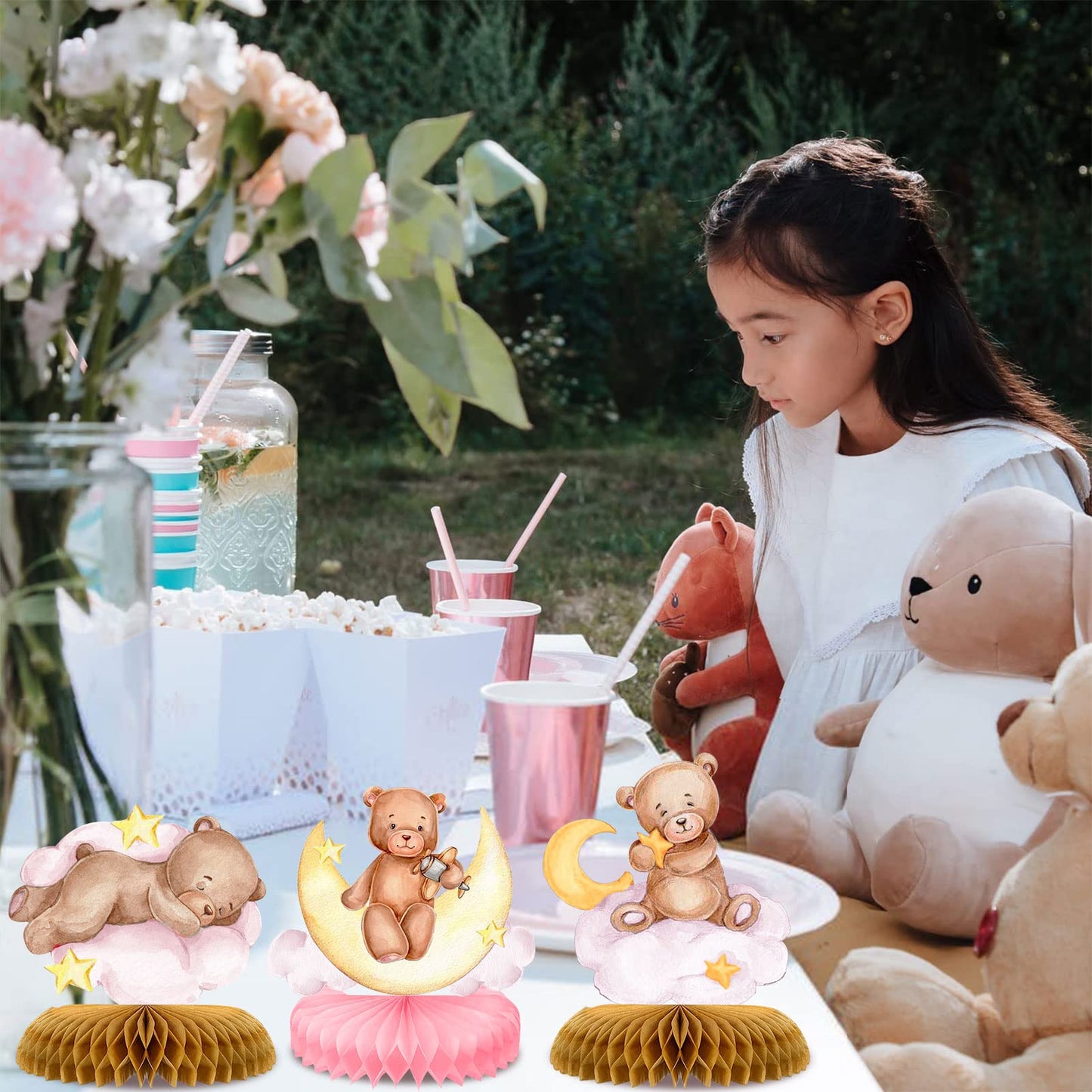 Tarklanda 9 Pcs Bear Baby Shower Honeycomb Centerpieces for Boys Party Decorate,Little Bear Balloons Cutouts Table Topper Honeycomb 3D Table Decoration for Kids Baby Shower Birthday Party Supplies