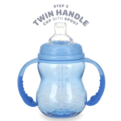 Nuby 3 in 1 Baby Bottle to Training Sippy Cup - 8 Oz Toddler Cups Spill Proof with Soft Spout, Nipple & Removable Grip Handles - Dishwasher Safe (Blue)
