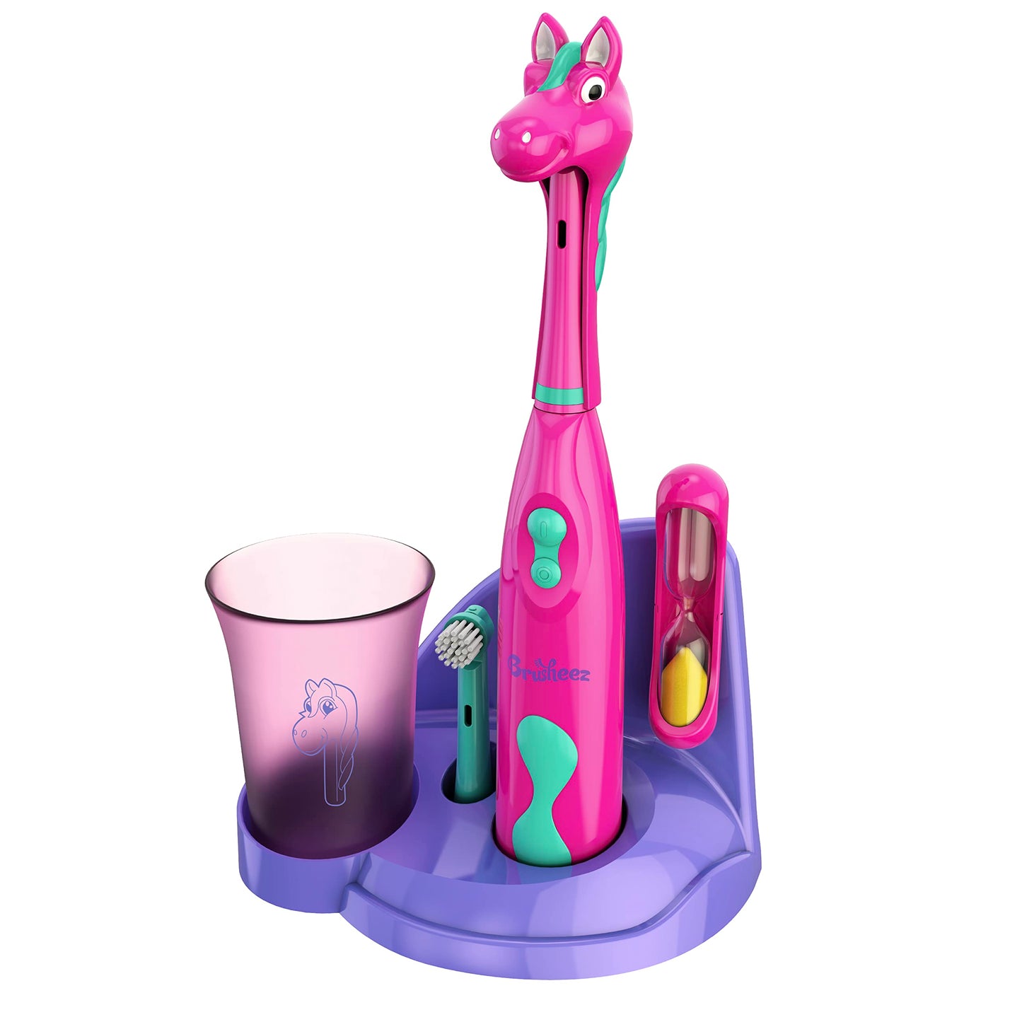 Brusheez Kids’ Electric Toothbrush Set - Safe & Effective for Ages 3+ - Parent Tested & Approved with Gentle Bristles, 2 Brush Heads, Rinse Cup, 2-Minute Timer, & Storage Base (Sparkle The Unicorn)