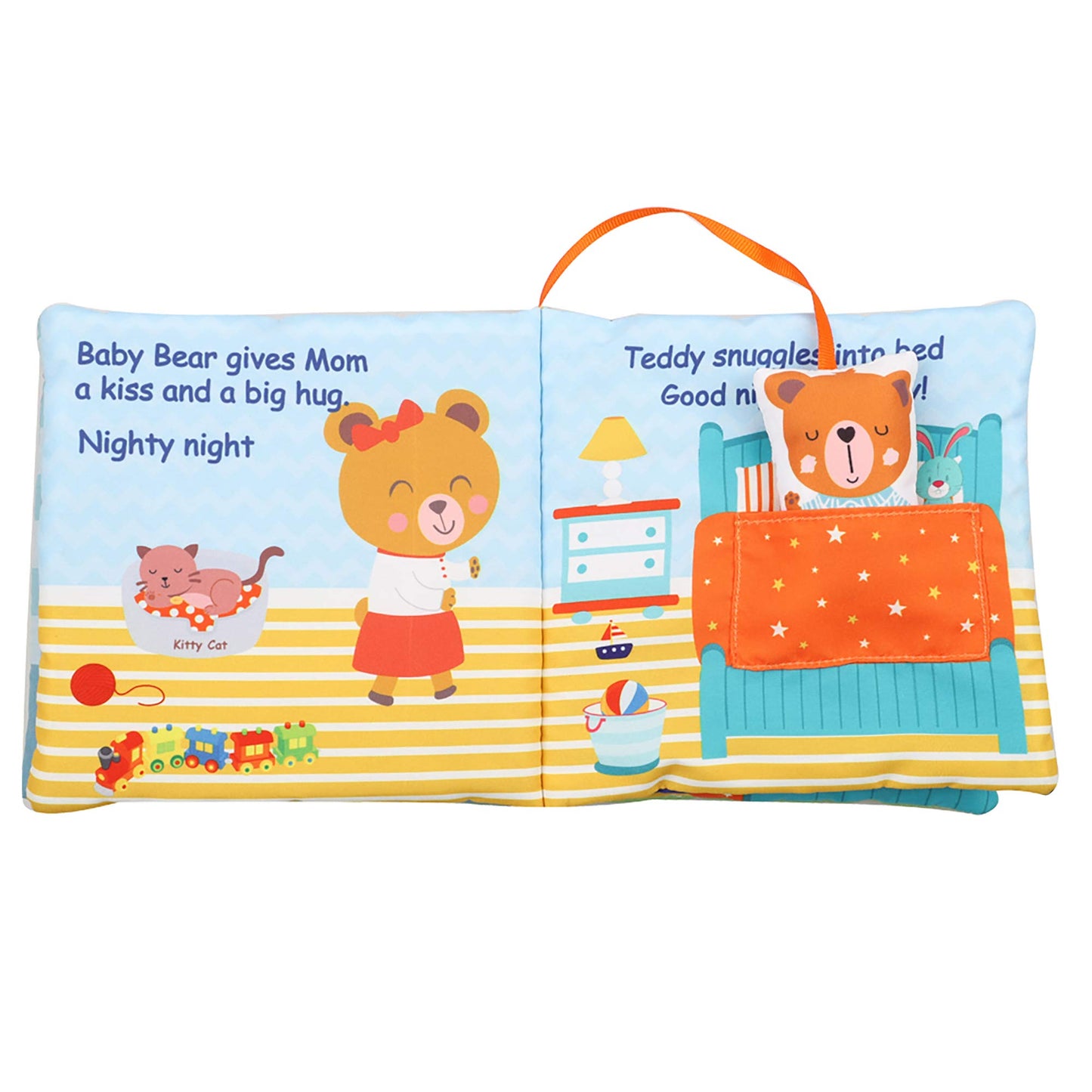 bebe mondo Teddy Bear Soft Baby Book Activity Quiet Cloth Books Developmental Toys Interactive Baby Books for Babies Toddlers Infants, Easter Gifts for Boys Girls,Washable Mirror Toy, Goodnight W Box